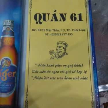Thực đơn- Quán 61 - Quán Ăn Gia Đình