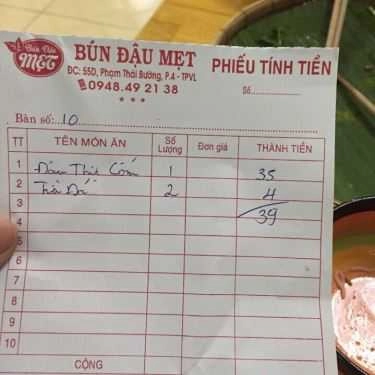Thực đơn- Quán Ăn Quán Mẹt - Bún Đậu Mắm Tôm
