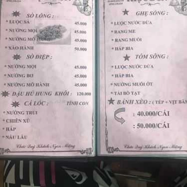 Thực đơn- Quán Ăn Sơn Hào - Hải sản