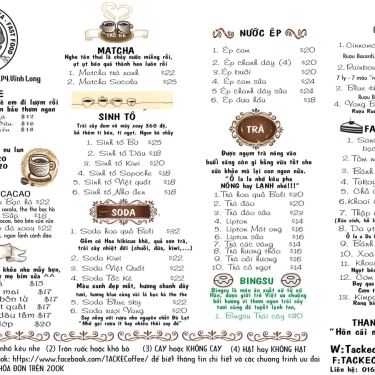 Thực đơn- Tắc Kè Coffee