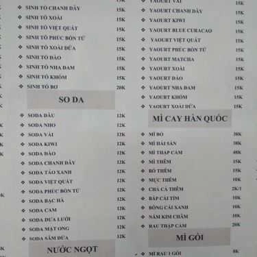 Thực đơn- Quán Ăn Tina - Trà Sữa, Mì Cay & Ăn Vặt