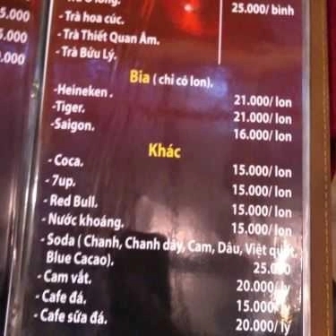 Thực đơn- Quán Ăn Vạn Phúc Lầu - Ẩm Thực Trung Hoa