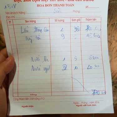 Thực đơn- Quán Ăn Dân Tộc Quán - Lẩu Cua Đồng & Gà Đồi