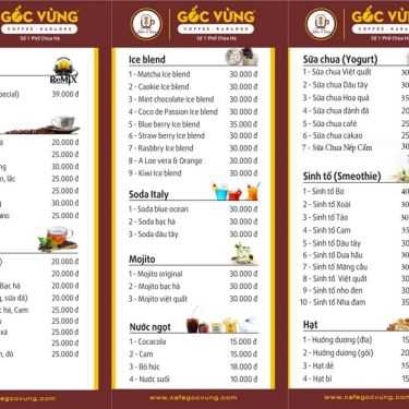 Thực đơn- Gốc Vừng Cafe & Karaoke