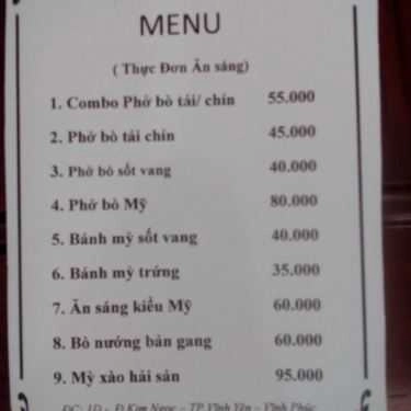 Thực đơn- Nhà Hàng Tây Hồ - Restaurant & Coffee