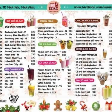 Thực đơn- Cafe Uni Matcha - Chu Văn An