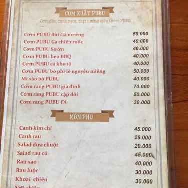 Thực đơn- Quán Ăn Pubu Foods & Drinks