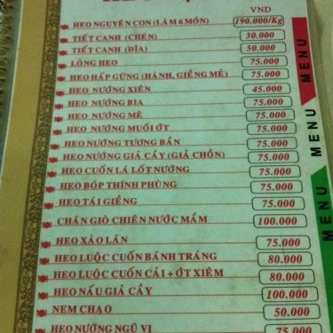 Thực đơn- Quán Ăn Thành Mắt - Heo Tộc Quán