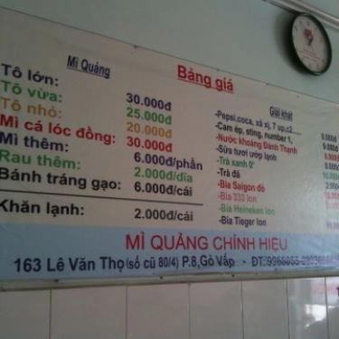 Thực đơn- Quán Ăn Mì Quảng Chính Hiệu