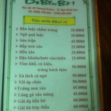 Thực đơn- Quán Ăn Dạ Bến Bờ 1 - Ẩm Thực Đồng Quê
