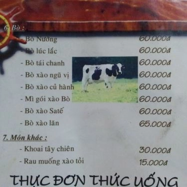 Thực đơn- Quán Ăn Tuyết Anh - Bê 7 Món