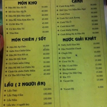 Thực đơn- Quán Ăn Quán Chay Thiện Duyên
