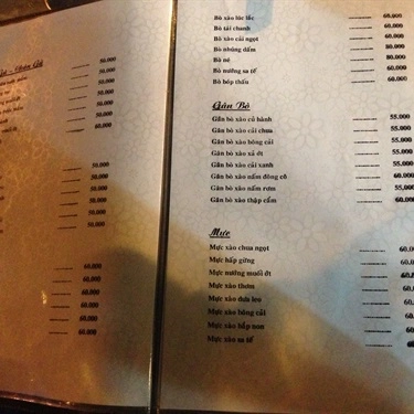 Thực đơn- Quán Ăn Hương Quê - Hội Quán Gà Lai VN