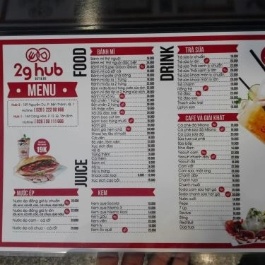 Thực đơn- Quán Ăn 2G Hub - Café, Bánh Mì, Trà Sữa - Nguyễn Du