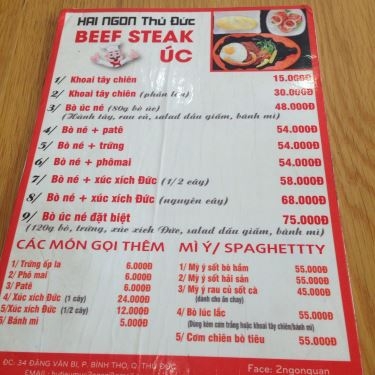 Thực đơn- Quán Ăn 2Ngon Quán - Đặng Văn Bi
