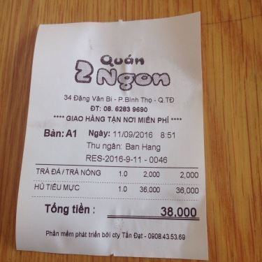 Thực đơn- Quán Ăn 2Ngon Quán - Đặng Văn Bi