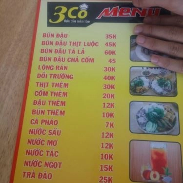 Thực đơn- Quán Ăn 3 Cô - Bún Đậu Mắm Tôm