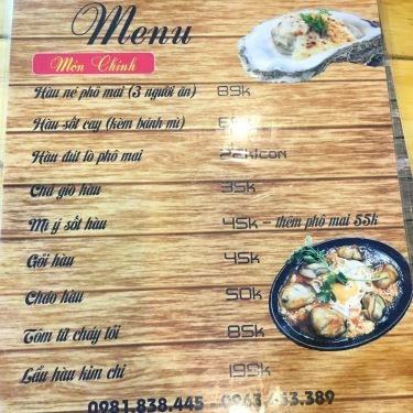 Thực đơn- Quán Ăn 3 Con Gà - Hàu Né