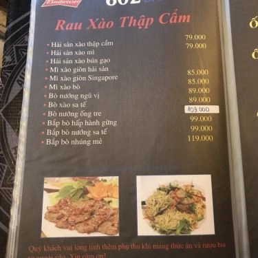 Thực đơn- Quán Ăn 602 Đại Thế Giới - Lẩu Cua Nấu Chao, Cua Xào Chao