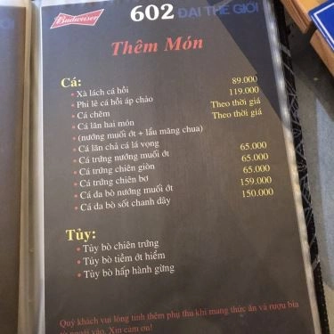 Thực đơn- Quán Ăn 602 Đại Thế Giới - Lẩu Cua Nấu Chao, Cua Xào Chao