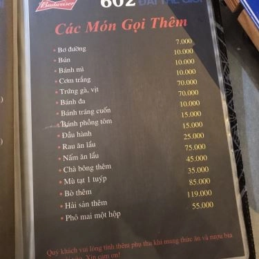 Thực đơn- Quán Ăn 602 Đại Thế Giới - Lẩu Cua Nấu Chao, Cua Xào Chao