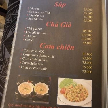 Thực đơn- Quán Ăn 602 Đại Thế Giới - Lẩu Cua Nấu Chao, Cua Xào Chao