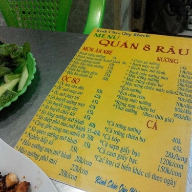 Thực đơn- Quán Ăn 8 Râu - Bạch Tuộc Nướng
