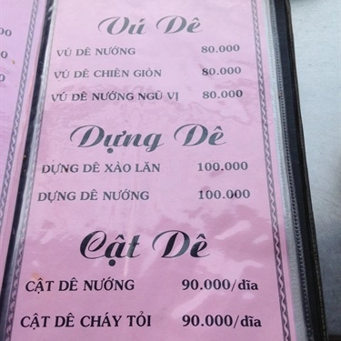 Thực đơn- Quán Ăn 9 Châu - Đặc Sản Dê