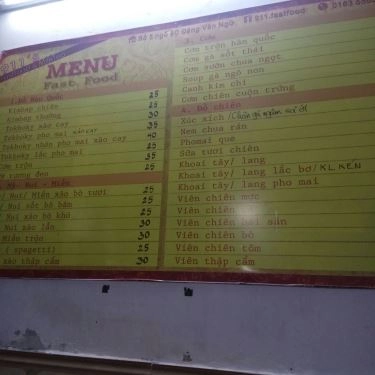 Thực đơn- Quán Ăn 911's Fastfood
