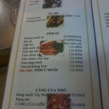 Thực đơn- Quán Ăn Quán Ốc A Sòi - Nguyễn Thượng Hiền