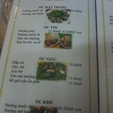 Thực đơn- Quán Ăn Quán Ốc A Sòi - Nguyễn Thượng Hiền