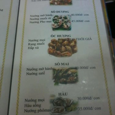 Thực đơn- Quán Ăn Quán Ốc A Sòi - Nguyễn Thượng Hiền