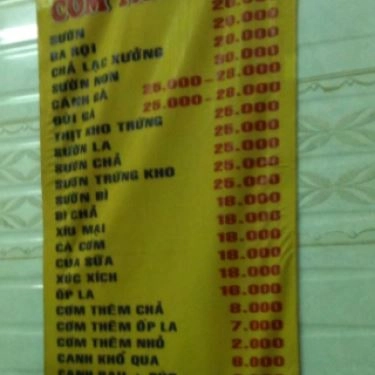 Thực đơn- Quán Ăn A Sủi - Cơm Tấm