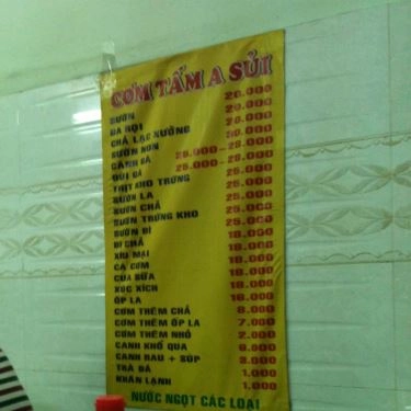 Thực đơn- Quán Ăn A Sủi - Cơm Tấm