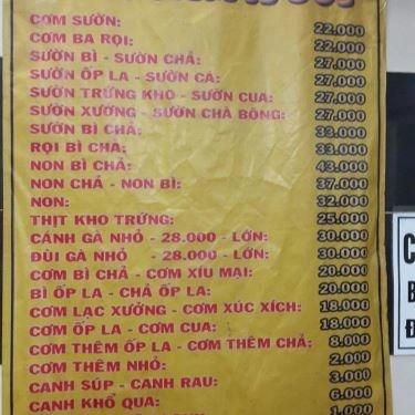 Thực đơn- Quán Ăn A Sủi - Cơm Tấm