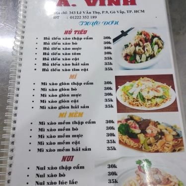 Thực đơn- A Vinh - Quán Ăn Gia Đình