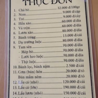 Thực đơn- Quán Ăn Ái Mỹ Quán