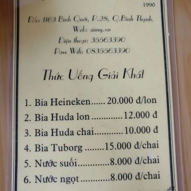 Thực đơn- Quán Ăn Ái Mỹ Quán