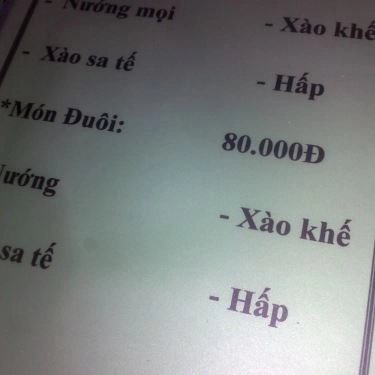 Thực đơn- Quán Ăn Bê Vàng Củ Chi