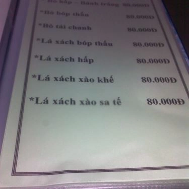 Thực đơn- Quán Ăn Bê Vàng Củ Chi