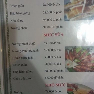Thực đơn- Quán Ăn Biển Đêm