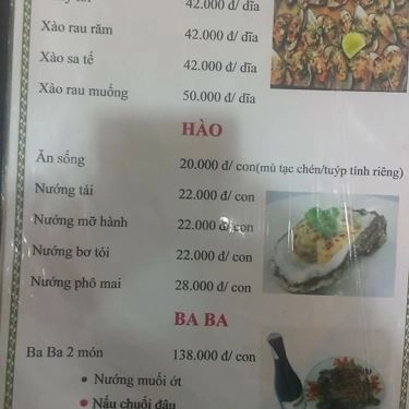 Thực đơn- Quán Ăn Biển Đêm