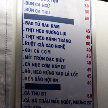 Thực đơn- Quán Ăn Phú Chiêm - Hương vị xứ Quảng