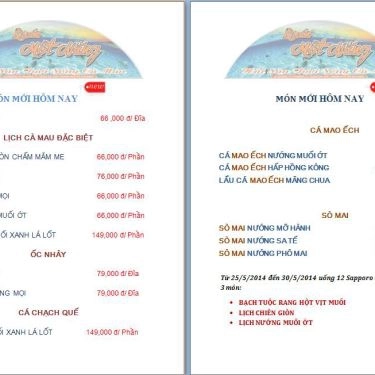 Thực đơn- Quán Ăn Quán Một Nắng - Hải Sản Tươi Sống Cà Mau