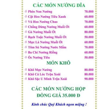 Thực đơn- Nhà Hàng Mekong Food Garden - Đường A2
