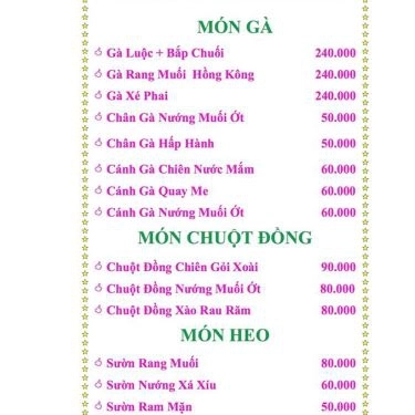 Thực đơn- Nhà Hàng Mekong Food Garden - Đường A2