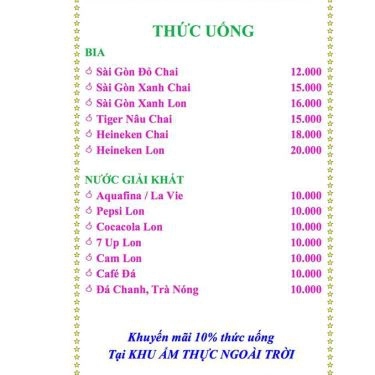 Thực đơn- Nhà Hàng Mekong Food Garden - Đường A2