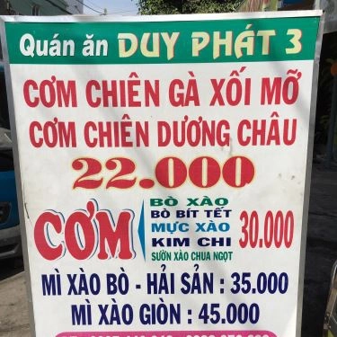 Thực đơn- Quán Ăn Quán Duy Phát 3 - Cơm Chiên & Mì Xào