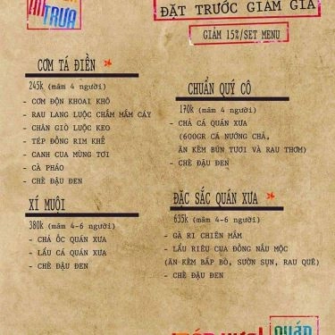Thực đơn- Quán Ăn Quán Xưa - Món Xưa