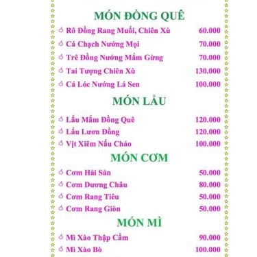 Thực đơn- Nhà Hàng Mekong Food Garden - Đường A2